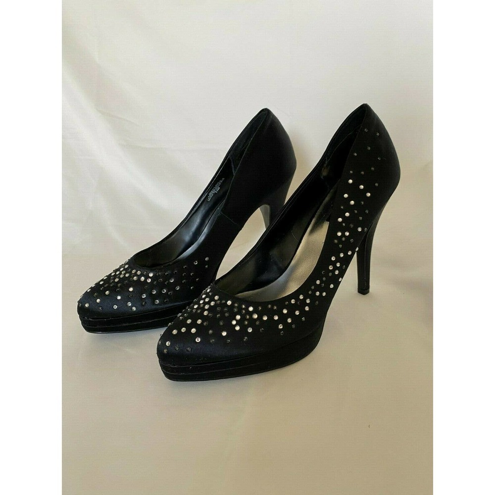 Black Stiletto Heels 7.5 Platform Rhinestones White House Black Market NEW
